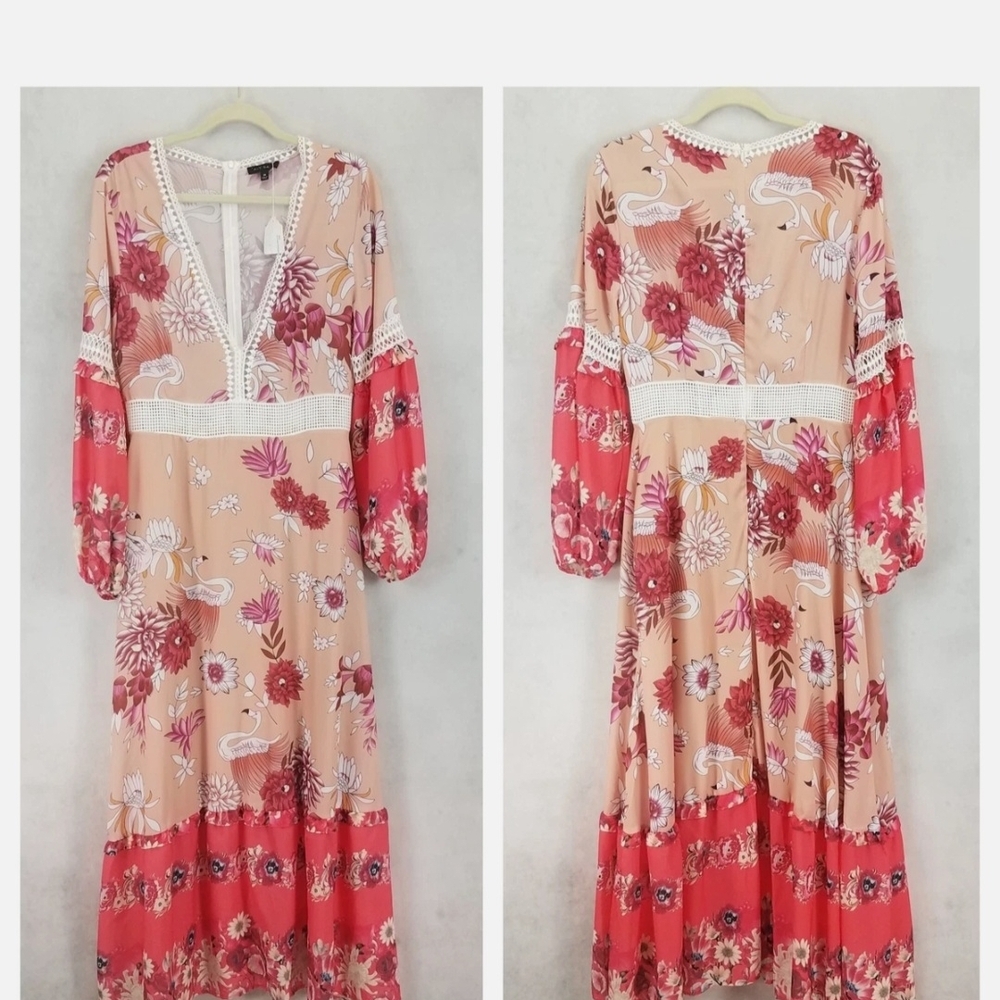 Elegant Floral Long Sleeve Maxi Dress